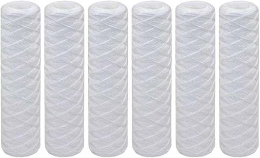 Tier1 50 Micron 10 Inch x 2.5 Inch | 6-Pack String Wound Polypropylene Whole House Sediment Water Filter Replacement Cartridge | Compatible with Pentek CW-50, 155214-52, W50W, Home Water Filter