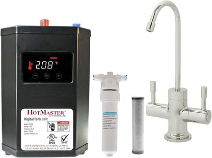 Westbrass DT1F2051-05 Contemporary 10 in. Hot and Cold Faucet with HotMaster DigiHot Digital Tank System Water Dispenser, Polished Nickel