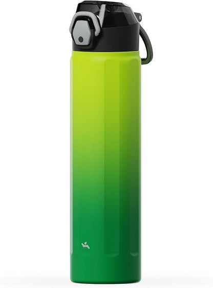 Konokyo FLOWPLAY 25oz Locking Push-Button Water Bottle with Silicone Spout,Leak-Proof,18/8 Stainless Steel Double-Wall Vacuum Insulated for Sports and Travel,BPA-Free,Matcha Green