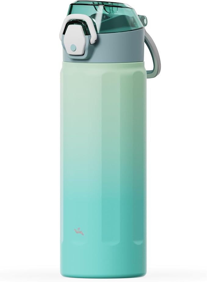 Konokyo FLOWPLAY 18oz Locking Push-Button Water Bottle with Silicone Spout,Leak-Proof,18/8 Stainless Steel Double-Wall Vacuum Insulated for Sports and Travel,BPA-Free,Mint