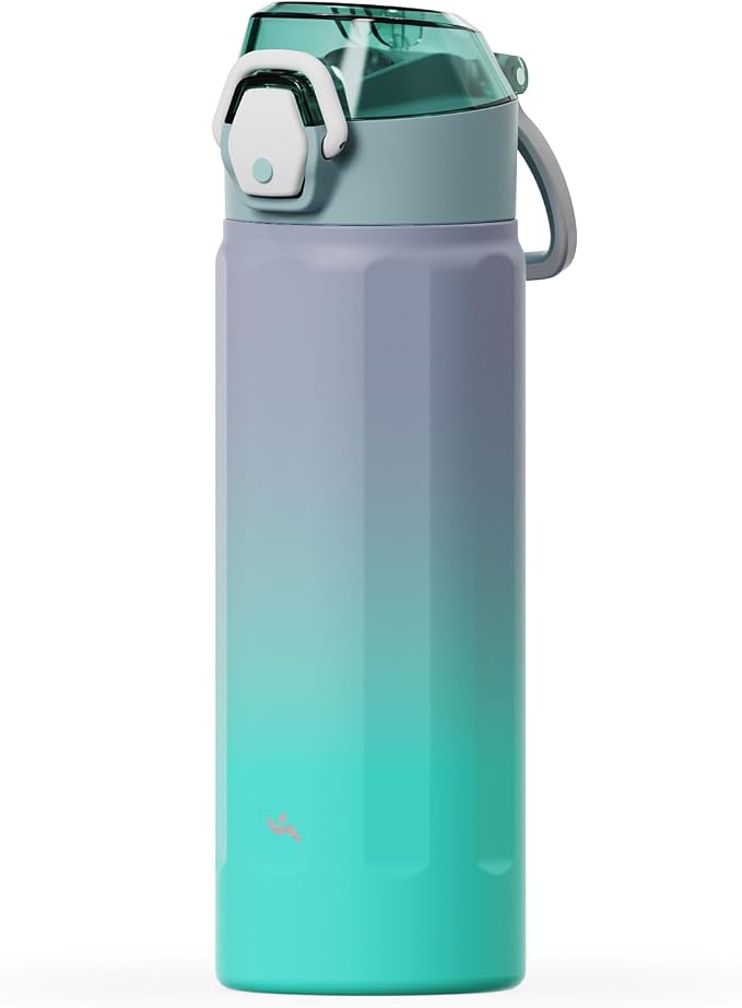 Konokyo FLOWPLAY 18oz Locking Push-Button Water Bottle with Silicone Spout,Leak-Proof,18/8 Stainless Steel Double-Wall Vacuum Insulated for Sports and Travel,BPA-Free,Oasis