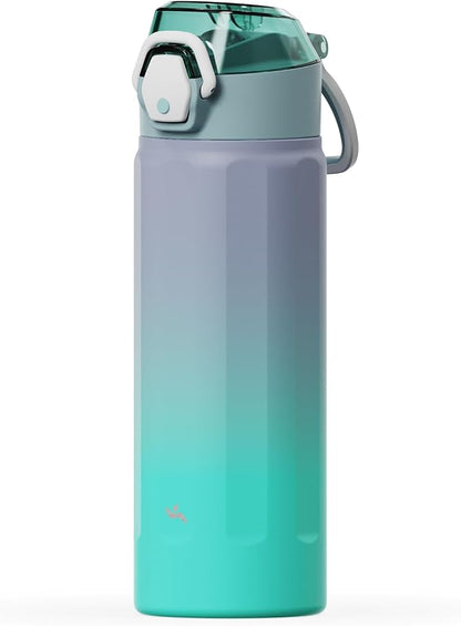 Konokyo FLOWPLAY 18oz Locking Push-Button Water Bottle with Silicone Spout,Leak-Proof,18/8 Stainless Steel Double-Wall Vacuum Insulated for Sports and Travel,BPA-Free,Oasis