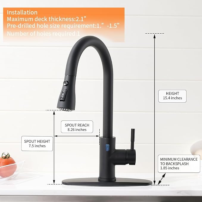 Touchless Kitchen Faucet with Pull Down Sprayer for Kitchen Sink, Single Handle Motion Sensor Faucet with LED Light and Dual-Function Spray, Hands-Free Matte Black