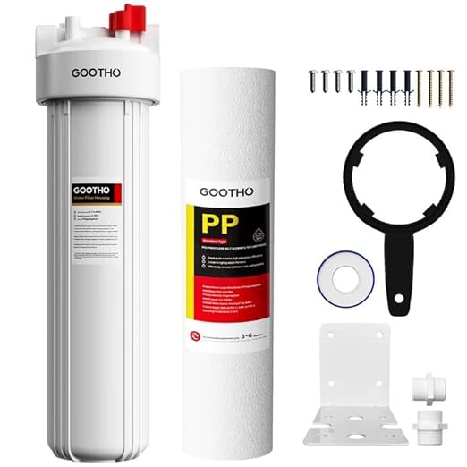 Whole House Water Filter Housing equiped with 20"x4.5" PP Sediment Filters for Well and City Water, Pre-Filtration System for Home, 1" NPT Port, (Housing + PP Filter Combo)