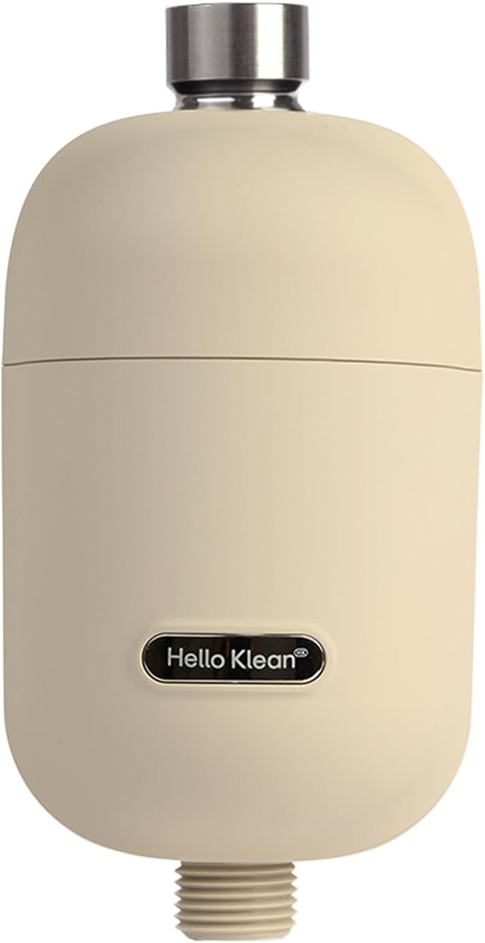 Hello Klean Hard Water Shower Filter in Beige | Filters Chlorine, Impurities & Heavy Metals | For Softer Skin & Hair | Easy Installation for In Line & Electric Showers