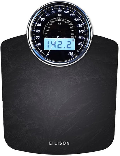EILISON Highly Advance 2-in-1 Digital & Analog Weighing Scale for Body Weight-400lbs, 4 High Precison GX Sensor Accurate, Thick Tempered Glass, Extra Large Display (New Black)