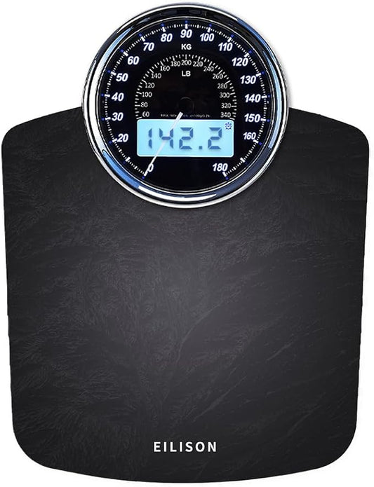 EILISON Highly Advance 2-in-1 Digital & Analog Weighing Scale for Body Weight-400lbs, 4 High Precison GX Sensor Accurate, Thick Tempered Glass, Extra Large Display (New Black)