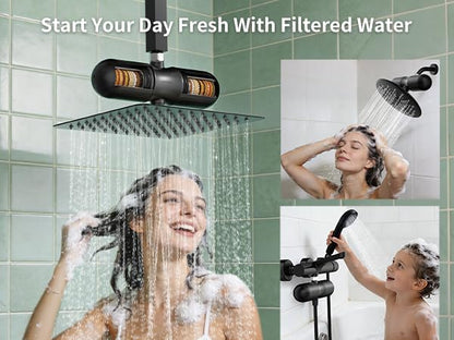 SR SUN RISE Duo Shower Filter – NSF Certified Shower Filter for Chlorine Reduction, Lead-Free, Easy Installation, High Flow, Nourish Hair & Skin, Matte Black