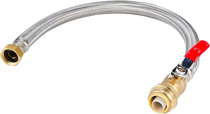 Heavy Duty 24" Braided Stainless Steel Hot Water Heater Hose – 3/4 Inch FIP x 3/4 Inch Ball Valve, Push-to-Connect Brass Fitting