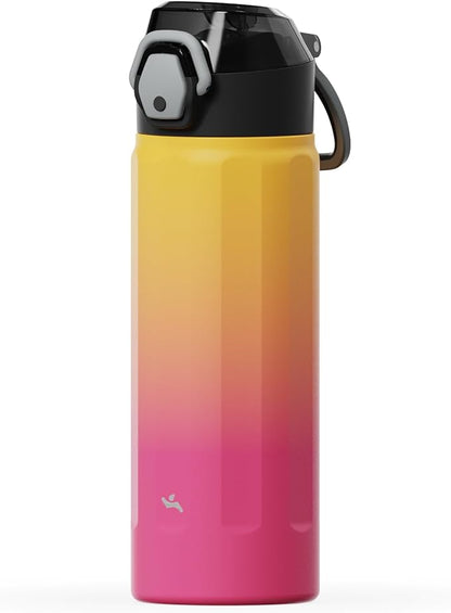 Konokyo FLOWPLAY 18oz Locking Push-Button Water Bottle with Silicone Spout,Leak-Proof,18/8 Stainless Steel Double-Wall Vacuum Insulated for Sports and Travel,BPA-Free,Rainbow