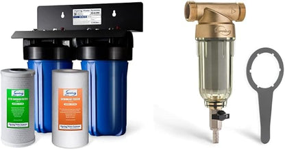 iSpring WGB21B 2-Stage Whole House Water Filtration System & WSP50 WSP-50 WSP-50-Reusable Whole House Spin Down Sediment Water Filter 50 Micron, 1" MNPT + 3/4" FNPT, 50 Micron, Brass