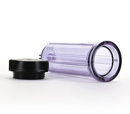 Hydronix HF2-10CLBK12, 10" Clear Housing with Black Flat Cap For RO & Filtration Systems, 1/2" Ports