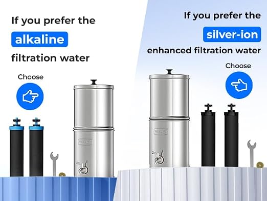 Waterdrop TK-AD-FS Alkaline Gravity Water Filter System, Increase PH | Reduces Fluoride and Chlorine, with 4 Filters and Metal Spigot for Home, Camping, Travel, Emergencies, 2.25G