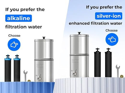 Waterdrop TK-AD-FS Alkaline Gravity Water Filter System, Increase PH | Reduces Fluoride and Chlorine, with 4 Filters and Metal Spigot for Home, Camping, Travel, Emergencies, 2.25G