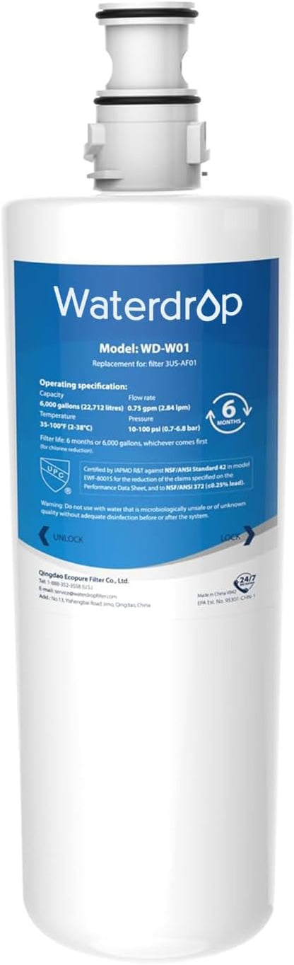 Waterdrop 3US-AF01 Under Sink Water Filter, Replacement for Standard Filtrete® 3US-AF01, 3US-AS01, Aqua-Pure AP Easy C-CS-FF, WHCF-SRC, WHCF-SUFC, WHCF-SUF, NSF/ANSI 42 Certified, 1 Pack
