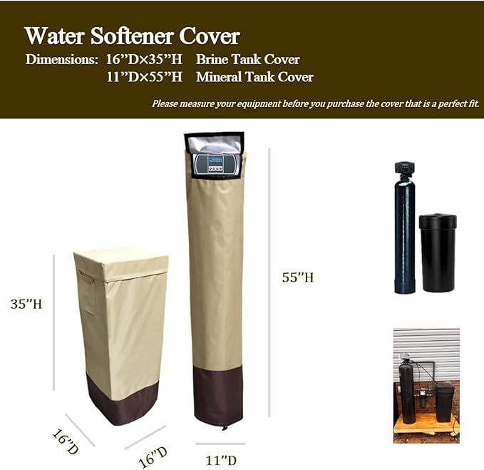 Water Softener Covers for Outside Units,16’’D×35’’H,11’’D×55’’H,Water Softener Cover Outdoor,All-Weather Protection,Cover for Water Softener Outside,Beige&Tan
