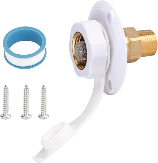 BFXM RV City Water Inlet with Check Valve – RV Water Inlet Connection, RV Water Fill Inlet with 3/4" NH Female to 1/2" NPT Male, Ideal for RVs, Travel Trailers, Camping, and Boats in White
