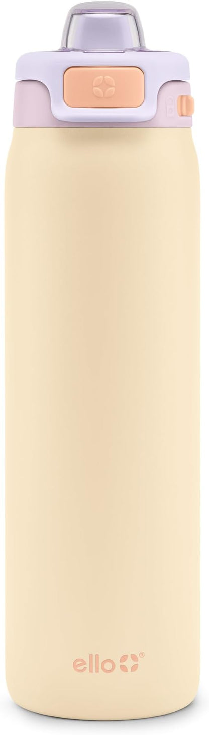 Ello Pop & Fill 22oz Stainless Steel Water Bottle with Quick Fill Technology, Double Walled and Vacuum Insulated Metal, Leak Proof Locking Lid, Sip and Chug, Reusable, BPA Free, Pastel Paradise