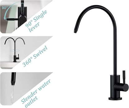 Tohlar Drinking Water Faucet for Kitchen Sink, Black Filtered Water Faucets Lead-Free Reverse Osmosis Faucet Water Filtration System 304 Stainless Steel, Matte Black Finish