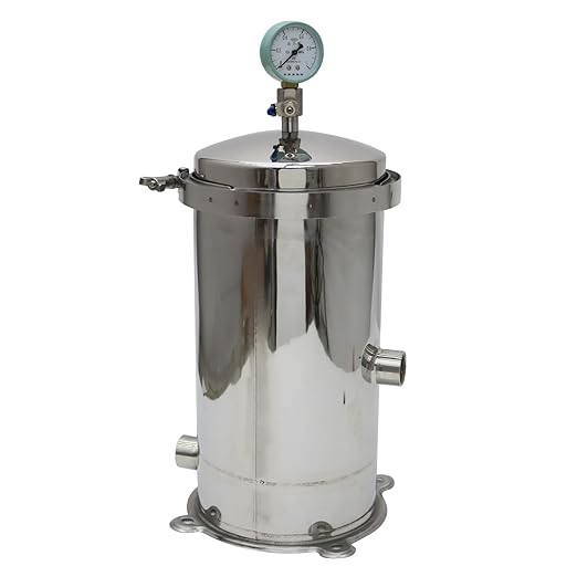 PP Cotton Water Filter Stainless Steel Housing, 5 Micron Sediment Filter, 3-4T/H High Flow, 304 SS Shell with Pressure Gauge