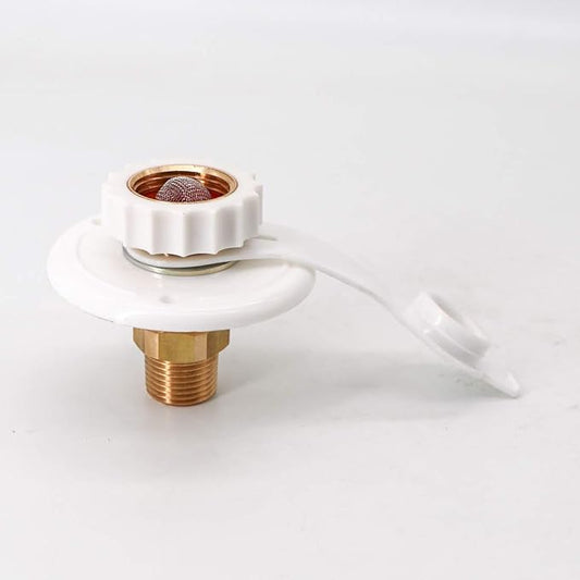 KIPA RV City water Fill inlet flange brass RV water hookup Connector FPT 1/2" Female thread 3" Flange white, With check valve backflow preventer in city water connection