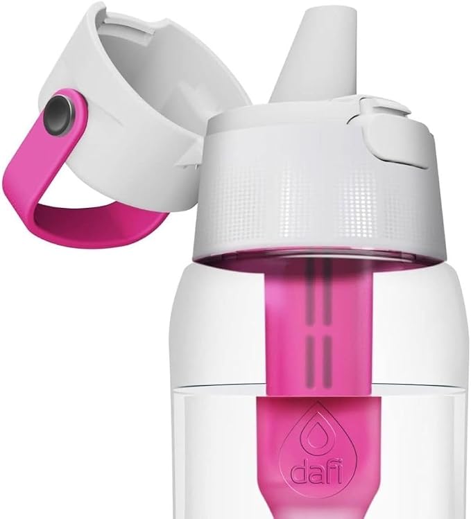 Dafi Filtered Water Bottle with Straw 17 oz - Sports Water Bottle Reusable with Carbon Filter for Gym, Travel, Daily Use - Leakproof, BPA-Free with Hypoallergenic Mouthpiece & Carrying Handle - Pink