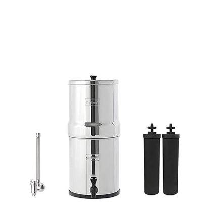 Big Berkey Gravity-Fed Water Filter System with 2 Black Berkey Elements Plus Deluxe 7" Stainless Steel Water View Spigot