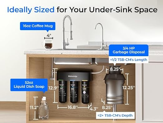 Waterdrop TSB-10-CM Under Sink Water Filter System, Reduce Chloramine | For CA, FL and Washington, D.C., Under Sink Water Filtration System, with Brushed Nickel Faucet, NSF/ANSI 42 Certified
