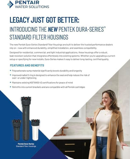 Pentair Pentek R50067 Dura-Series Standard Water Filter Housing, 3/4" NPT #10 Opaque Sump with Mounting Cap and Pressure Relief Button, 10-Inch, Slate/Slate