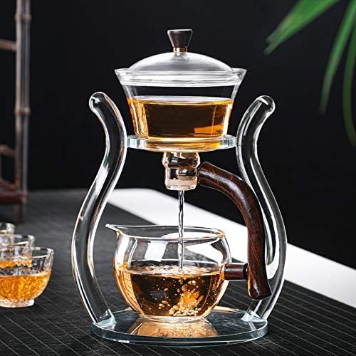 RORA Glass Teapot Set Semi Automatic Drip Rotating with Infuser Lazy Kungfu Tea pot Set (Glass)