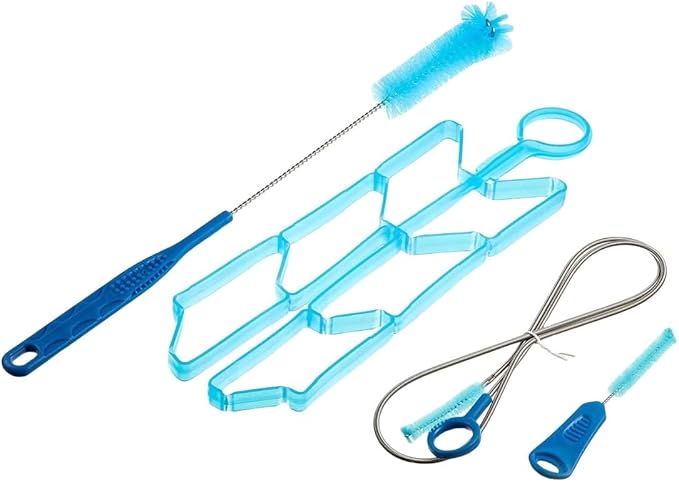 4PCS Hydration Bladder Cleaning Kit, Water Bladders Cleaner Set with Flexible Long Brush for Hose, Small Bite Valve Brush, Big Brush, Drying Collapsible Bladder Frame, Carrying Pouch