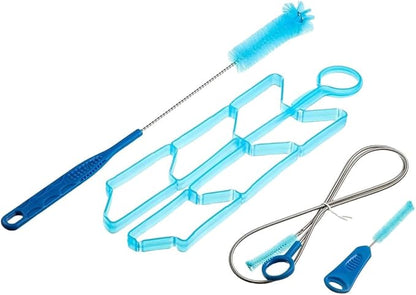 4PCS Hydration Bladder Cleaning Kit, Water Bladders Cleaner Set with Flexible Long Brush for Hose, Small Bite Valve Brush, Big Brush, Drying Collapsible Bladder Frame, Carrying Pouch