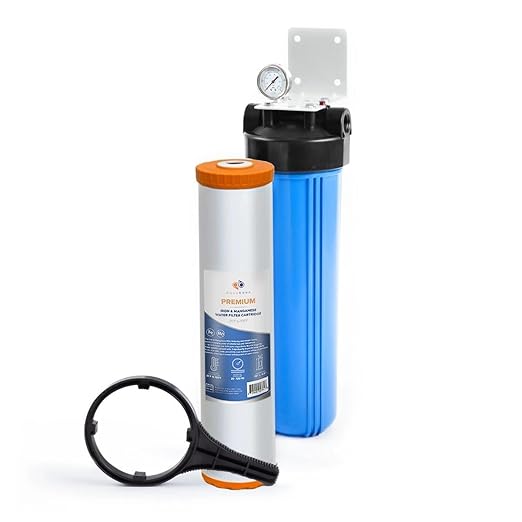 Aquaboon Whole House Water Filter System for Well Water with 5 Micron 20x4.5 Iron & Manganese Water Purification Cartrige | NSF Certified, Pressure Gauges & Releas, Wrench, Bracket 1" NPT