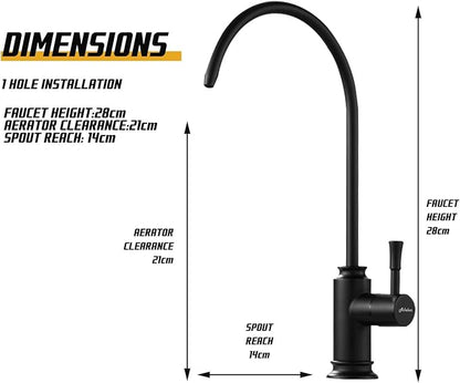 Achelous Matte Black Kitchen Water Filter Faucet,Stainless Steel Lead-Free Drinking Water Faucet Fits Reverse Osmosis Units or Filtration System in Non-Air Gap