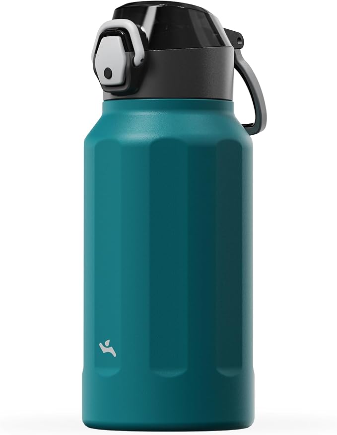 Konokyo FLOWPLAY 26oz Locking Push-Button Water Bottle with Silicone Spout,Leak-Proof,18/8 Stainless Steel Double-Wall Vacuum Insulated for Sports and Travel,BPA-Free,Lake blue