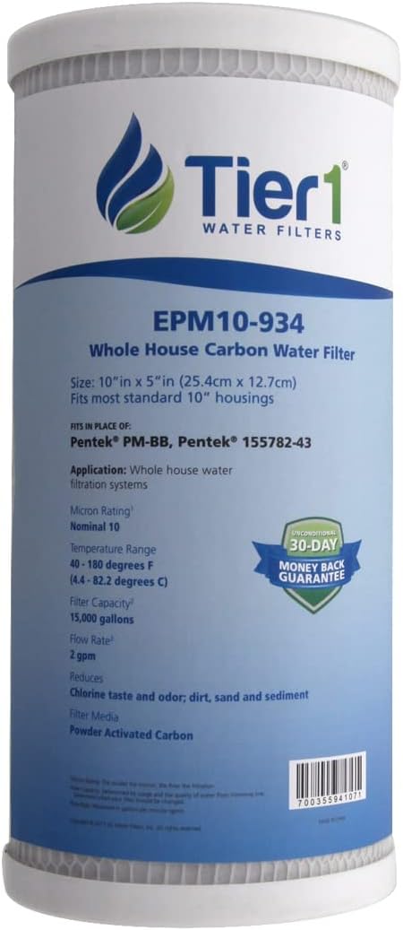 Tier1 10 Micron 10 x 4.5 Water Filter | Whole House Carbon Block Filter Replacement Cartridge | Replacement for Pentek EPM-BB, 155782-43, CB-45-1010, EPM10-934 | 4.5 x 10 Water Filter (12-Pack)