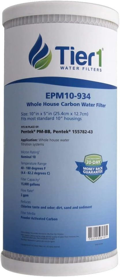 Tier1 10 Micron 10 x 4.5 Water Filter | Whole House Carbon Block Filter Replacement Cartridge | Replacement for Pentek EPM-BB, 155782-43, CB-45-1010, EPM10-934 | 4.5 x 10 Water Filter (12-Pack)