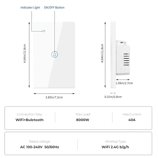40 Amp Smart Water Heater Switch,8000W, 100/240V, Wi-Fi Compatible with Alexa and Google Home, White