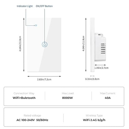 40 Amp Smart Water Heater Switch,8000W, 100/240V, Wi-Fi Compatible with Alexa and Google Home, White