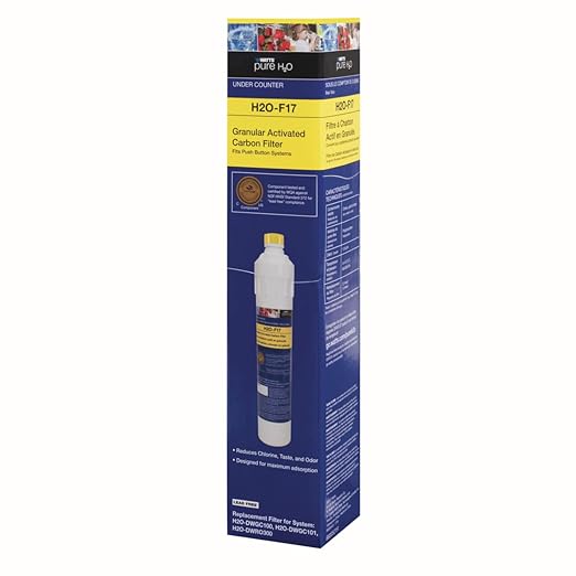 Watts Premier H2O-F17 Pure H2O GAC Carbon Filter Replacement for H2O-DWGC100, H2O-DWGC101, H2O-DWRO300 Under Counter Water Filtration Systems, Push Button Design