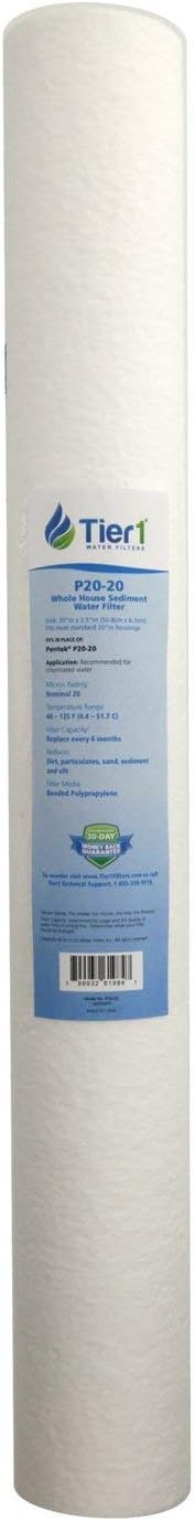 Tier1 20 Micron 20 x 2.5 Water Filter | Spun Wound Polypropylene Whole House Sediment Water Filter Cartridge | Replacement for Pentek P20-20, Purtrex PX20-20 | 2.5 x 20 Whole House Pre-Filter