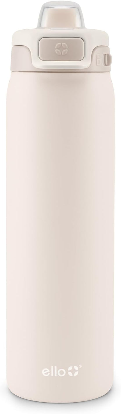 Ello Pop & Fill 22oz Stainless Steel Water Bottle with Quick Fill Technology, Double Walled and Vacuum Insulated Metal, Leak Proof Locking Lid, Sip and Chug, Reusable, BPA Free, Tonal Cream