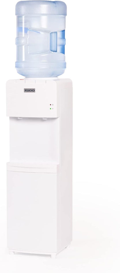 Igloo Top Loading Water Cooler with Removable Drip Tray & Energy-Saving Features- Water Tower with Hot & Cold Temperature Settings- Water Dispenser Fits 3 & 5-Gallon Jugs with Child Safety Lock- White
