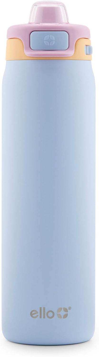 Ello Pop & Fill 22oz Stainless Steel Water Bottle with Quick Fill Technology, Double Walled and Vacuum Insulated Metal, Leak Proof Locking Lid, Sip and Chug, Reusable, BPA Free, Coastal Sunrise