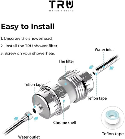 TRU High Output Shower Filter - Reduces Chlorine and other Harmful Sediments. Relieves dry and itchy skin, while Improving the health of your Hair, Skin, and Nails (Chrome)