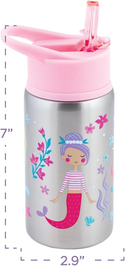 Stephen Joseph Stainless Steel Water Bottles, 18 OZ, Straw lid, Reusable tumbler, Insulated, Sports