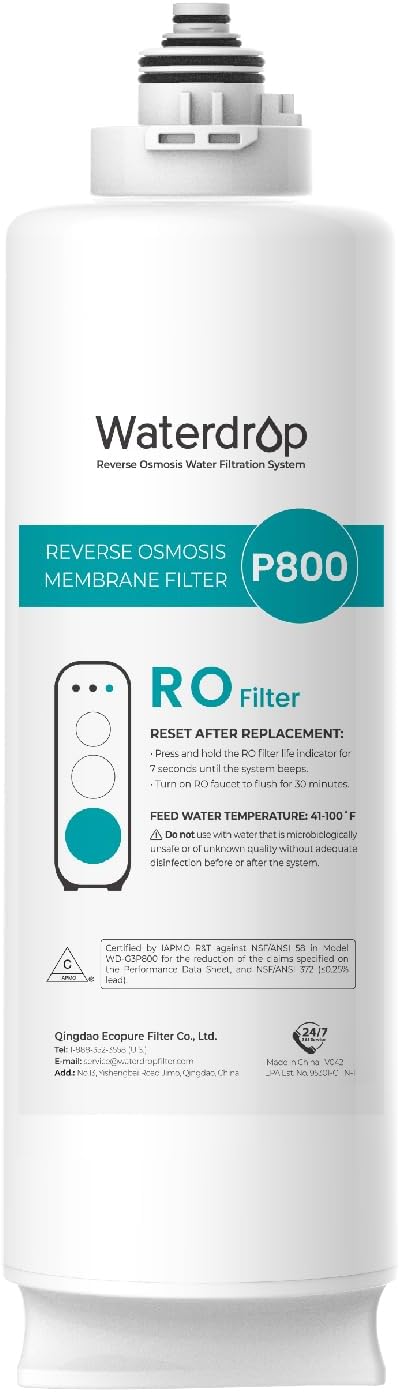 Waterdrop G3P800-RO Filter, Replacement for Waterdrop G3P800 Tankless Reverse Osmosis Water Filter, Reduce PFAS, 2-year Lifetime