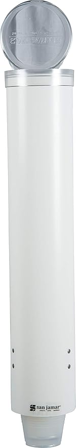San Jamar Small Pull-Type Cup Dispenser Fits 3-4.5 Oz Cone Cups, 3-5 Oz Flat Cups with Flip Caps for Restaurants, Dining Halls, and Fast Food, Plastic, 16 Inches, White