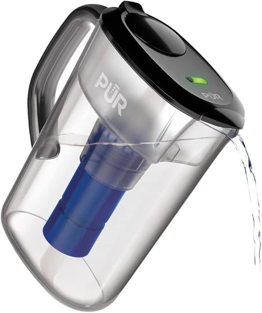 PUR PLUS 7-Cup Water Filter Pitcher with 1 Lead-Reducing PUR Plus Filter, Dishwasher Safe, Powerful Filtration, Filter Change Indicator Light, Smoke, PPT711B