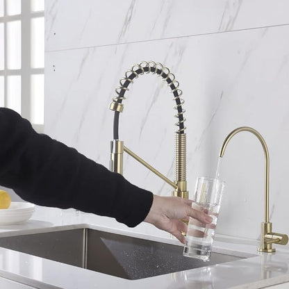 Lead-Free Gold Drinking Water Faucet, Non-Air-Gap Pure Water Filter Faucet | Beverage Faucet in 304 Stainless Steel, 360° Rotation Spout RO Faucet for Kitchen Sink Reverse Osmosis Water Purify System